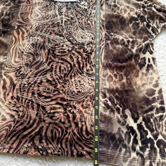 CHICO’S Burnout Velvet Brown Embellished Tunic Blouse Top Stretch Fall Size 2 L - Picture 7 of 9